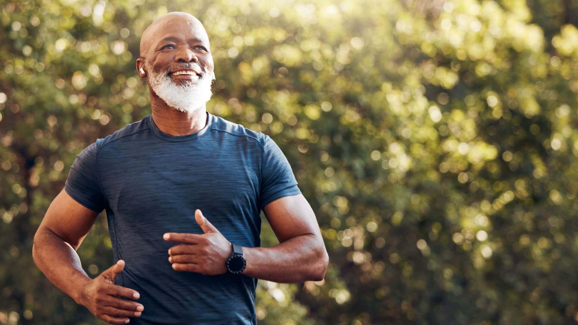 Dark blue athletic t-shirt with subtle texture for good health at any age