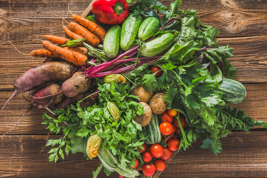 Vibrant Zone 6 perennial vegetables: carrots, cucumbers, peppers, beets, tomatoes